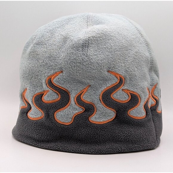 Vintage LL Bean Flame Pattern Fleece Beanie Cap Kids Size Large Gray & Orange - Picture 4 of 6